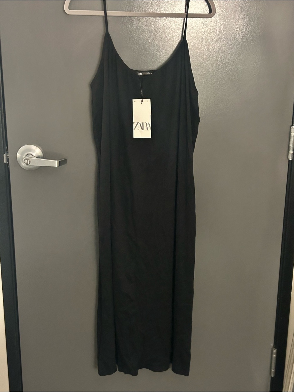 Zara Black Midi Dress with Spaghetti Straps